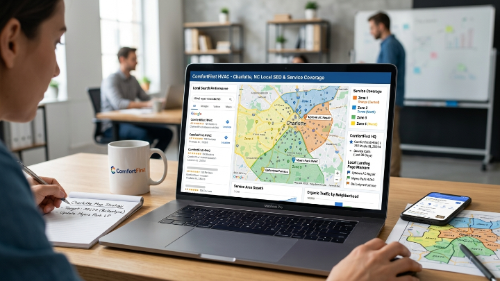 Local SEO service area map for HVAC company website optimization