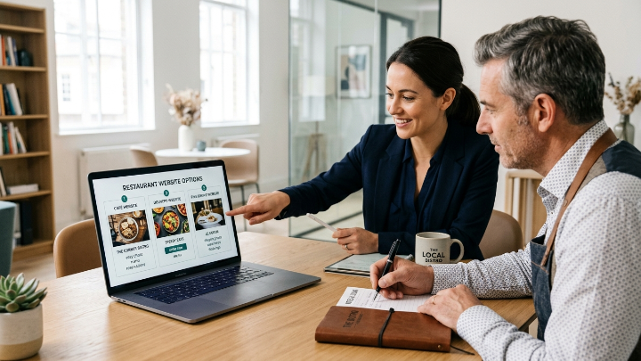 Restaurant website types comparison discussed between owner and designer