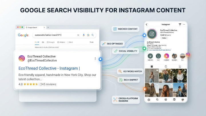 Instagram content visibility in Google search results through optimization