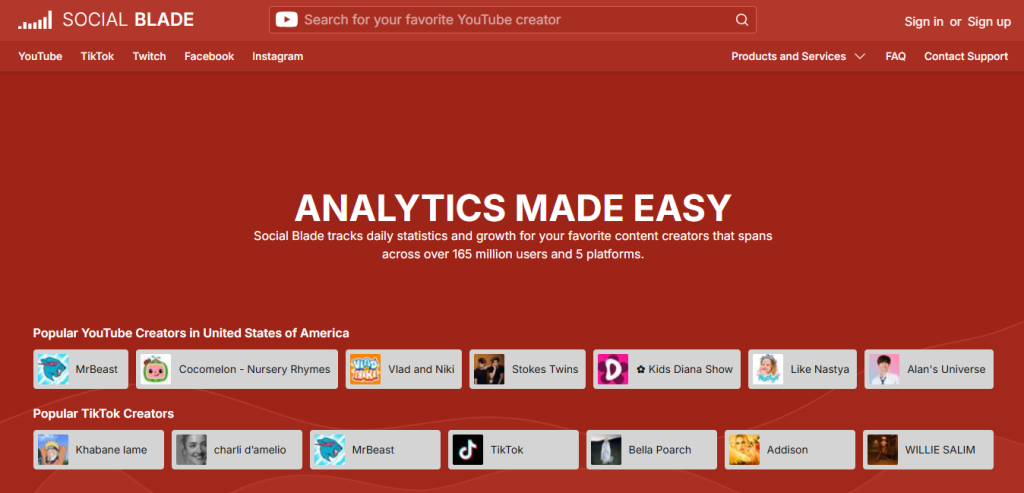 Social Blade for YouTube channel and competitor analysis