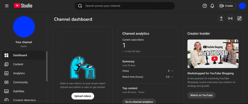 YouTube Studio for channel analytics and video performance