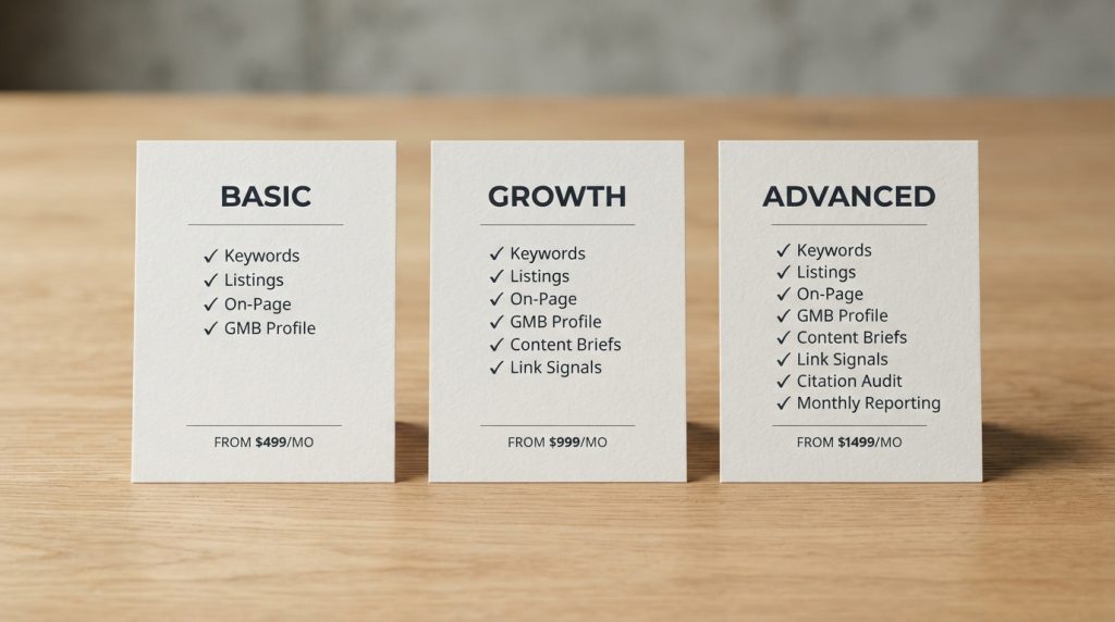 Local SEO package pricing comparison