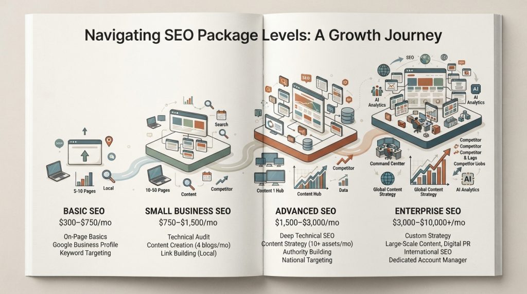 SEO packages pricing comparison by service level