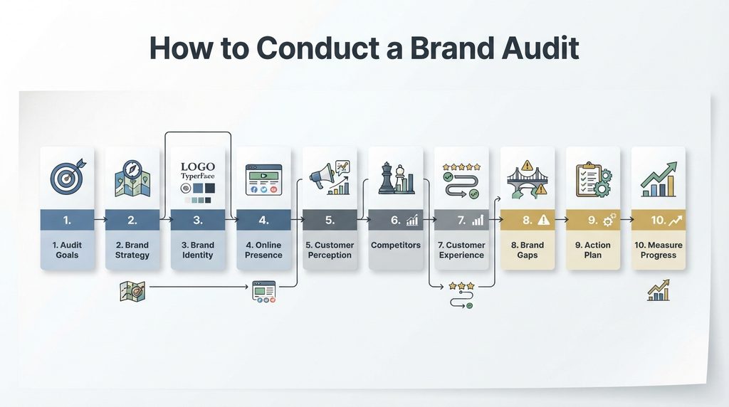 10-step brand audit process infographic